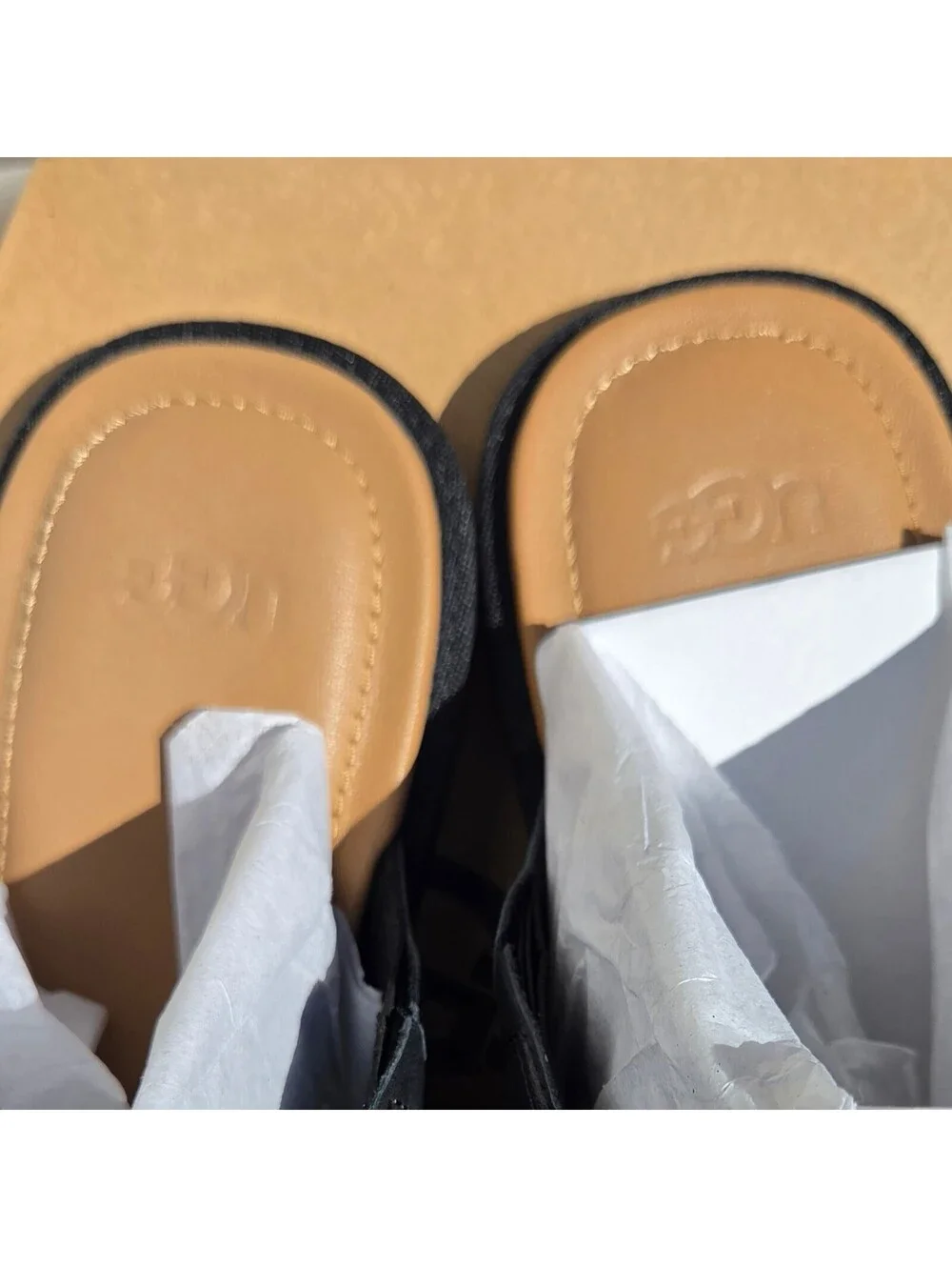 UGG Matira Black Leather Slide Sandals Toe Loop Square Toe Womens Size 12 NIB